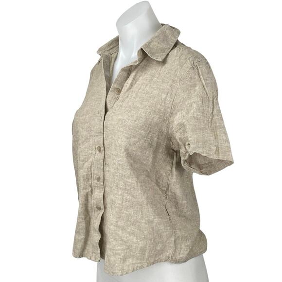 Monki Women's Cream Beige Linen Short Sleeve Button Down Cropped Shirt Size XS - Picture 2 of 5